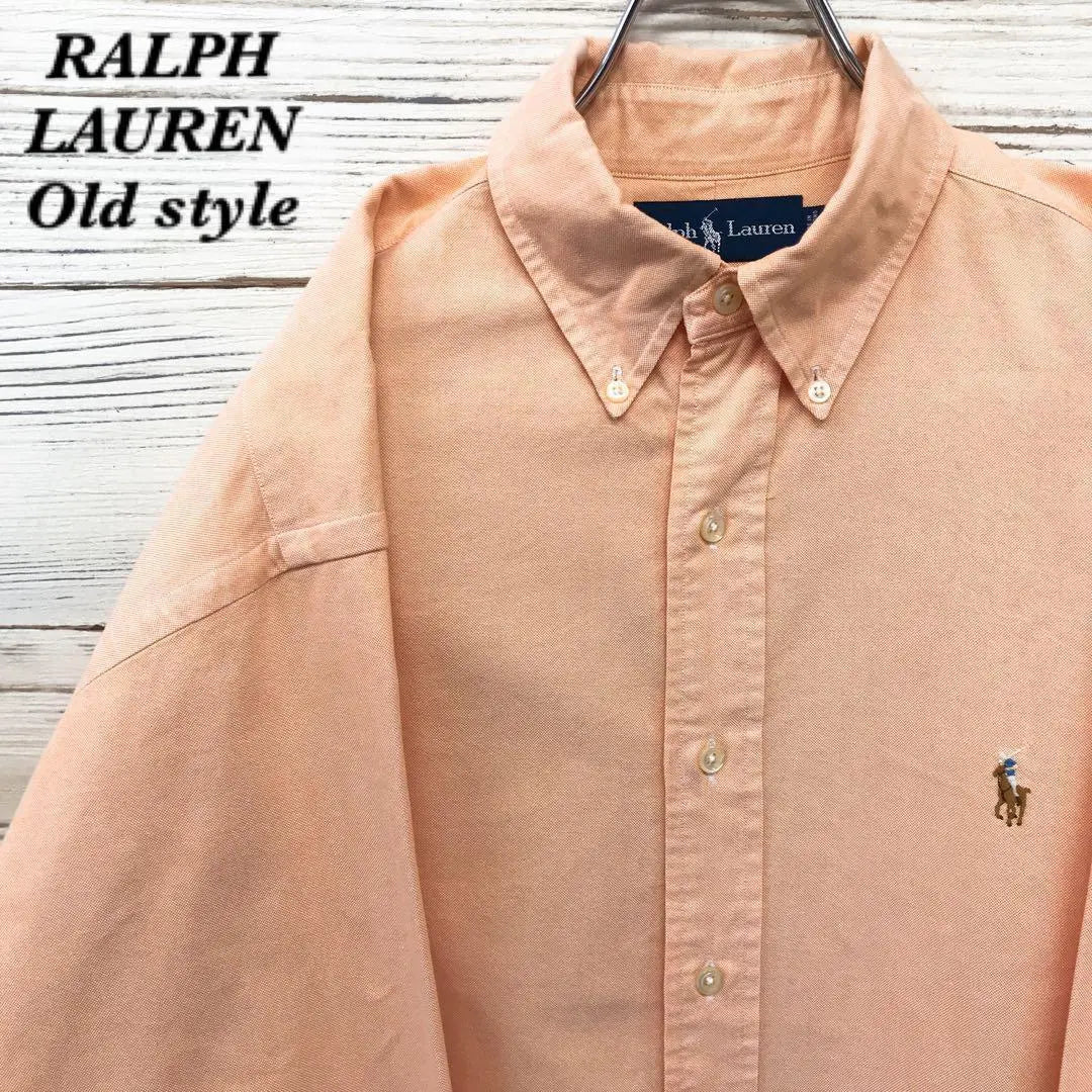 [Rare] Ralph Lauren Long Sleeve BD Shirt L Embroidered Logo Salmon Pink NS211