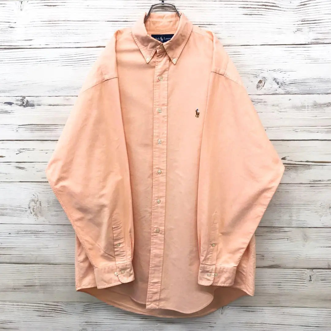 [Rare] Ralph Lauren Long Sleeve BD Shirt L Embroidered Logo Salmon Pink NS211