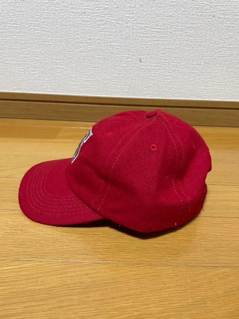 90s old stussy wool cap S logo red red