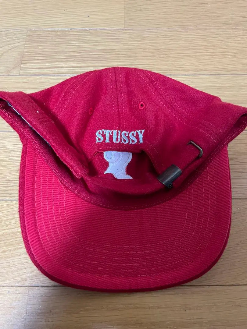 90s old stussy wool cap S logo red red