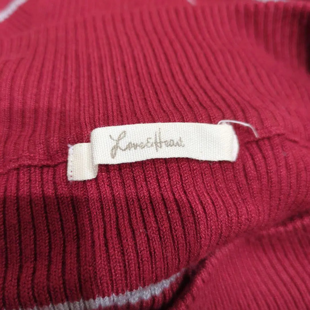 [love&hate] Short-sleeved shirt, knit, red, striped, high neck, M, used clothing