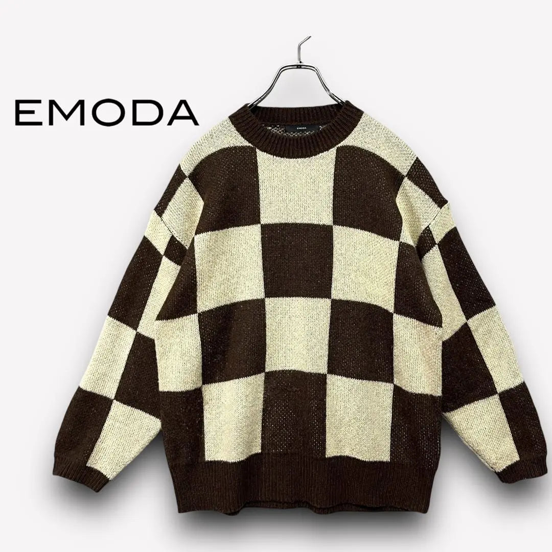 ★ Emoda [F] Wide Checker Knit Pullover Casual AK2392 | ★エモダ【F】ワイドチェッカーニット プルオーバー　カジュアルAK2392