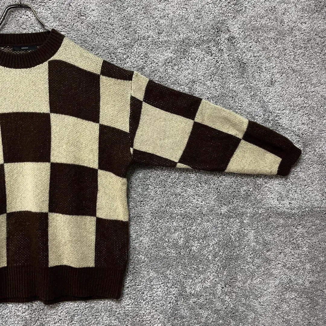 ★ Emoda [F] Wide Checker Knit Pullover Casual AK2392 | ★エモダ【F】ワイドチェッカーニット プルオーバー　カジュアルAK2392