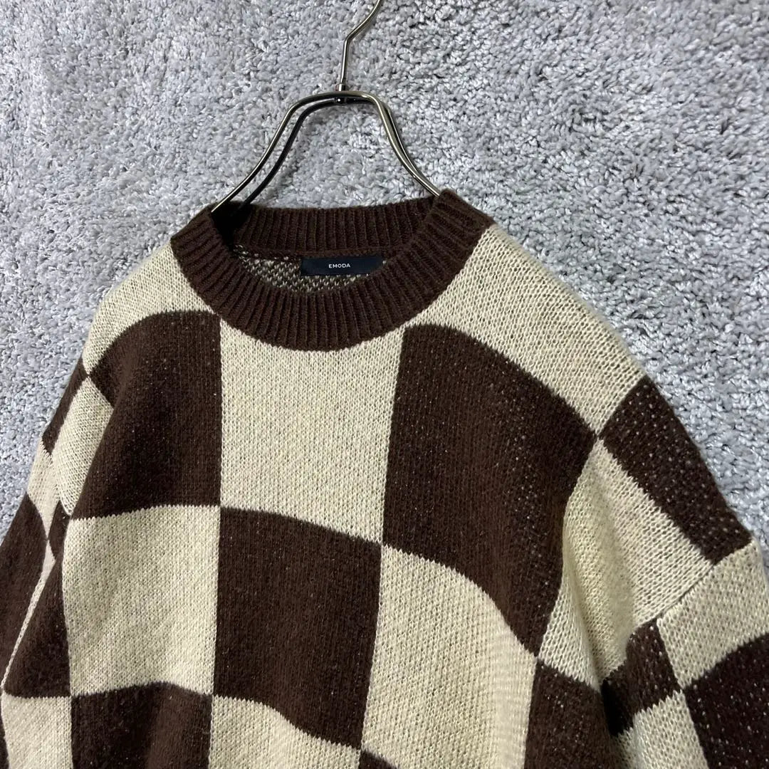 ★ Emoda [F] Wide Checker Knit Pullover Casual AK2392 | ★エモダ【F】ワイドチェッカーニット プルオーバー　カジュアルAK2392