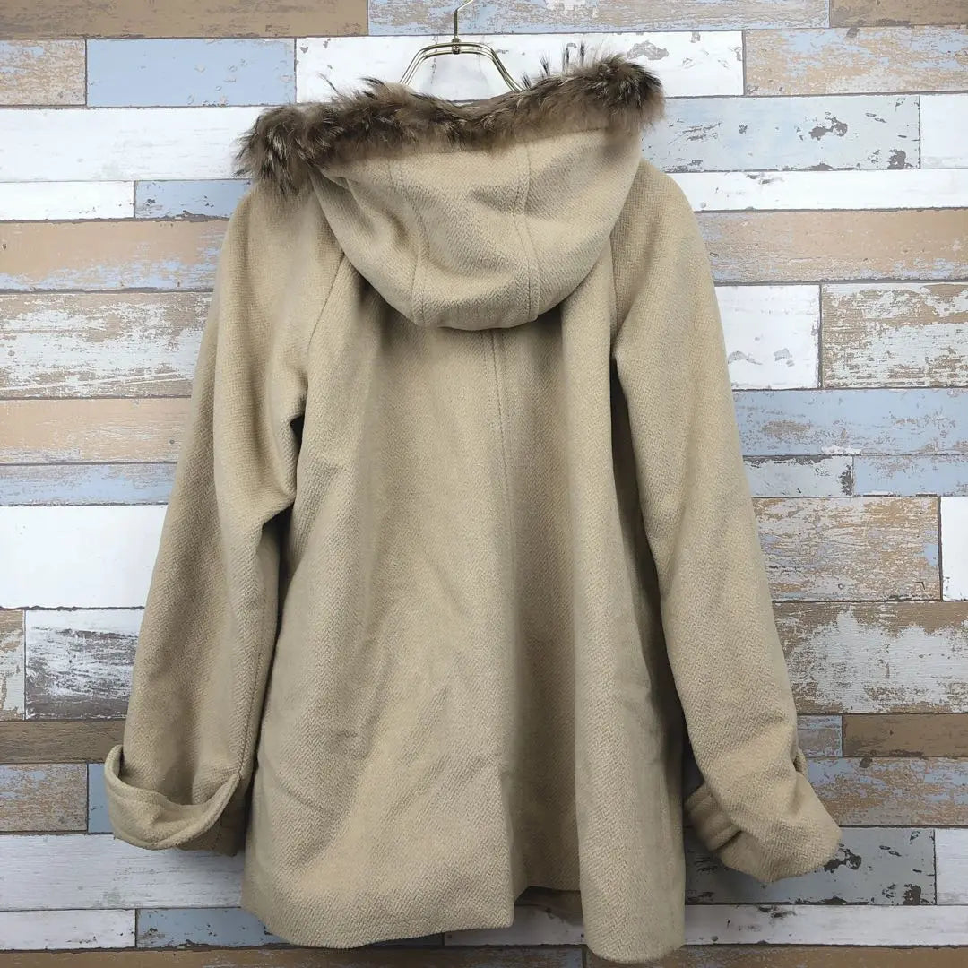 [Cerulean Blue] Beige Women's Coat Hooded Fur Coat