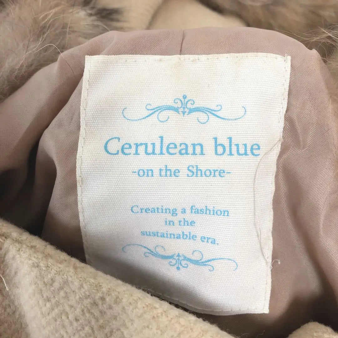 [Cerulean Blue] Beige Women's Coat Hooded Fur Coat