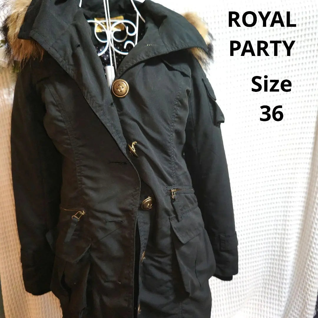 [Popular☆ROYALPARTY] Black raccoon fur coat, down coat, inner polka dot