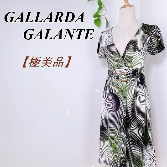 ✨ Hermosos productos ✨ Gallarda Galante estampado geométrico con vestido de jersey con cinturón | ✨美品✨ ガリャルダガランテ 幾何学模様 ジャージーワンピース ドレス ベルト付