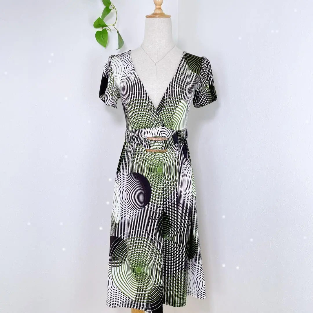 ✨ Beautiful goods ✨ Gallarda Galante geometric pattern with jersey dress dress with belt | ✨美品✨ ガリャルダガランテ 幾何学模様 ジャージーワンピース ドレス ベルト付