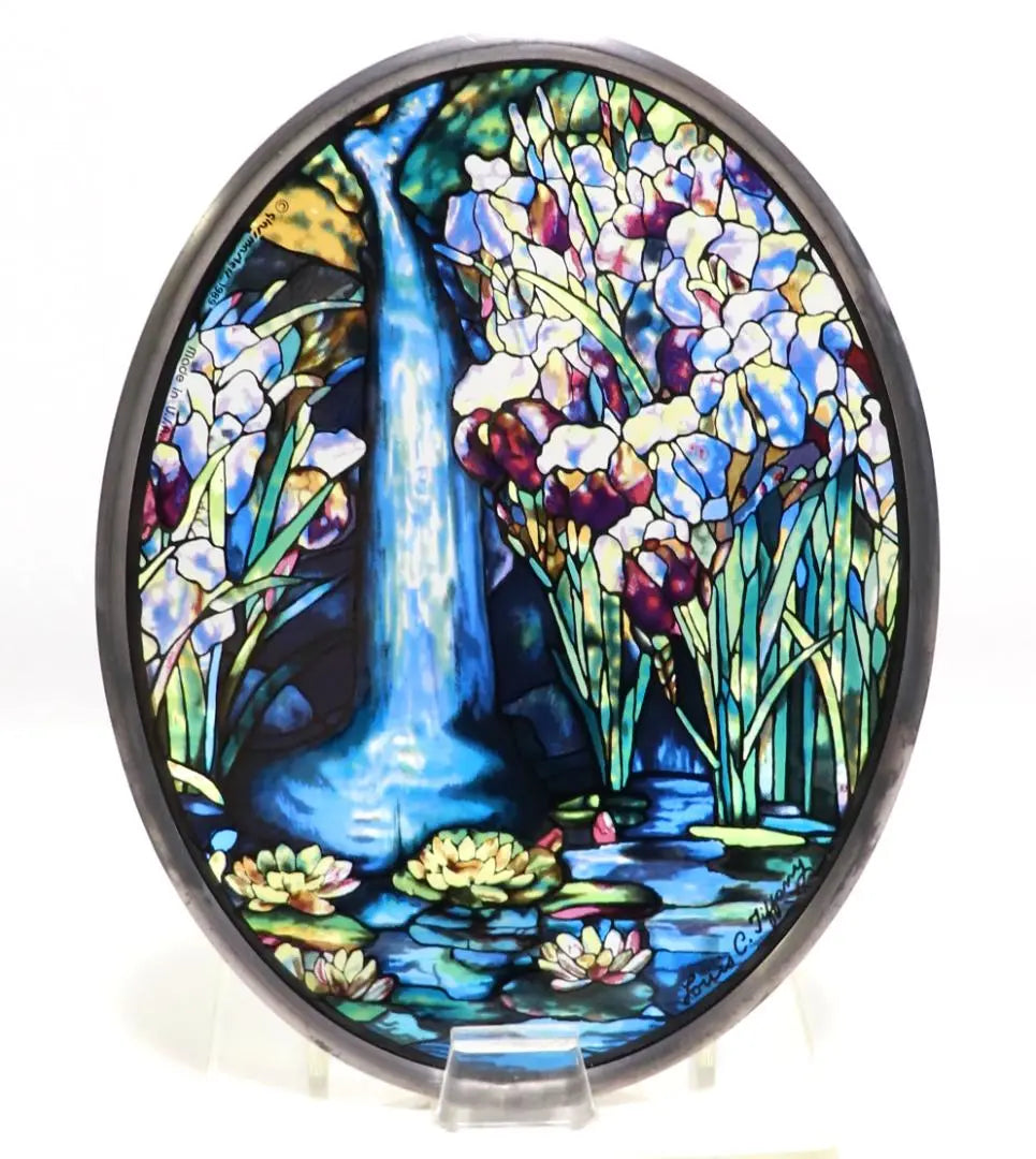 Lewis C. Tiffany Vintage Stained Glass Landscape Glass Masters Waterfall