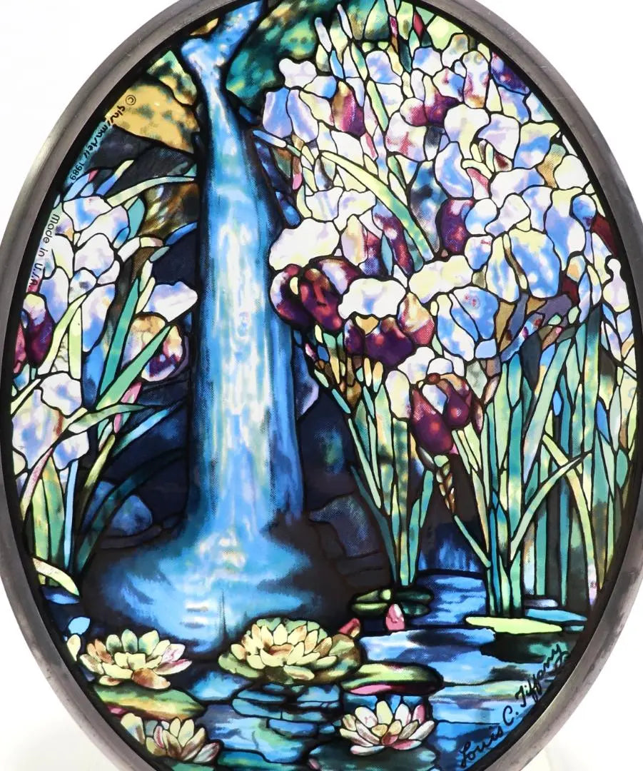 Lewis C. Tiffany Vintage Stained Glass Landscape Glass Masters Waterfall