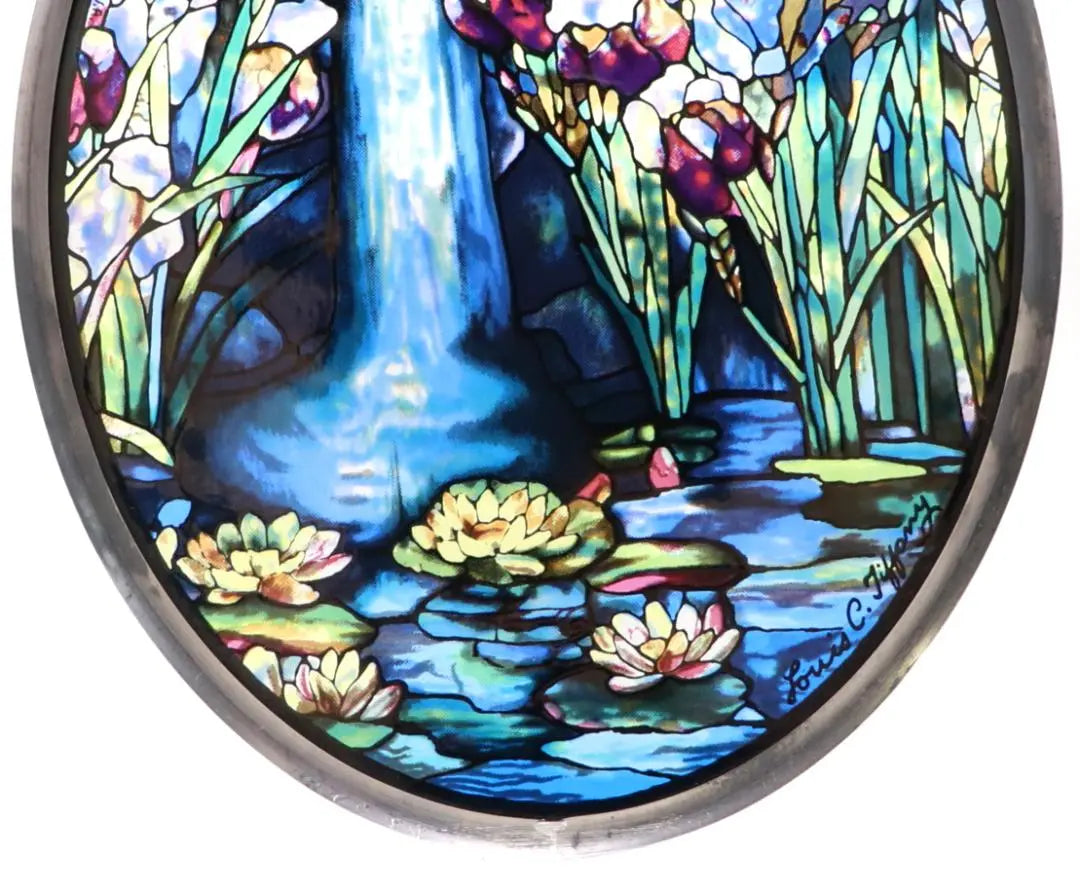 Lewis C. Tiffany Vintage Stained Glass Landscape Glass Masters Waterfall