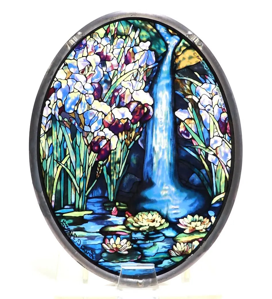 Lewis C. Tiffany Vintage Stained Glass Landscape Glass Masters Waterfall