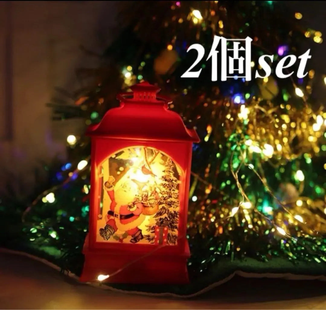 Linterna LED cálida figura navideña interior figura decorativa de Papá Noel rojo de moda | ランタン LED 暖色 クリスマス置物 インテリア おしゃれ 赤サンタ 装飾置物