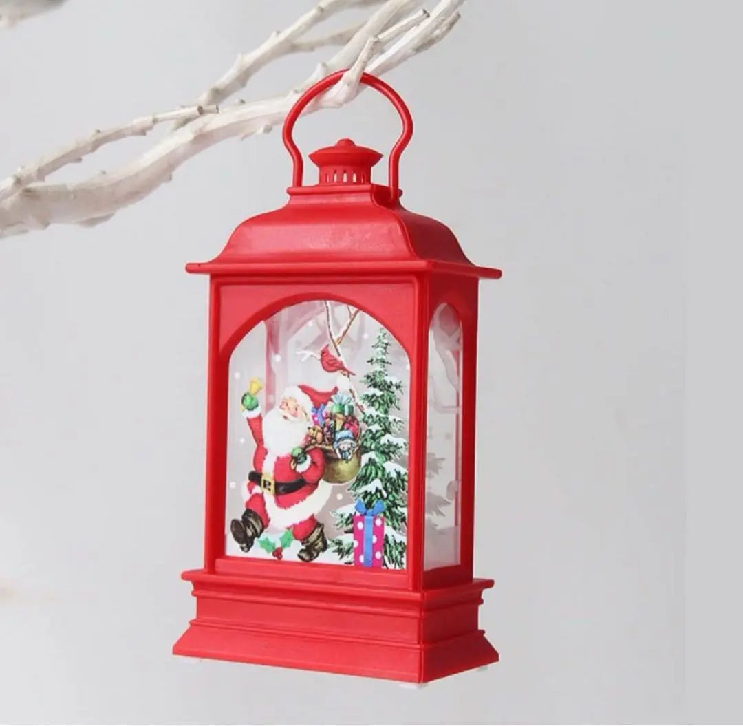 Linterna LED cálida figura navideña interior figura decorativa de Papá Noel rojo de moda | ランタン LED 暖色 クリスマス置物 インテリア おしゃれ 赤サンタ 装飾置物