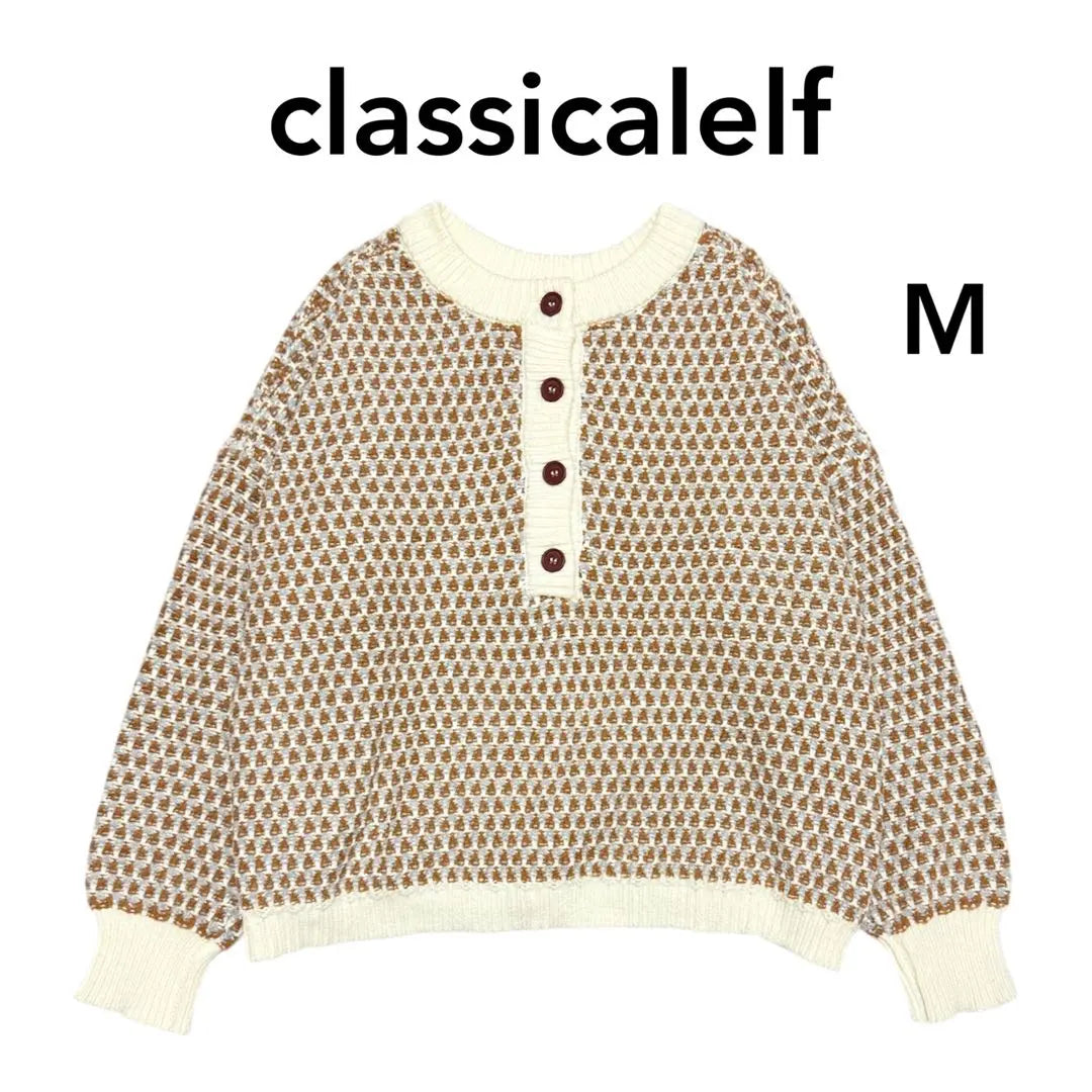 Classica Elf 2WAY jacquard pattern knit top M brown retro