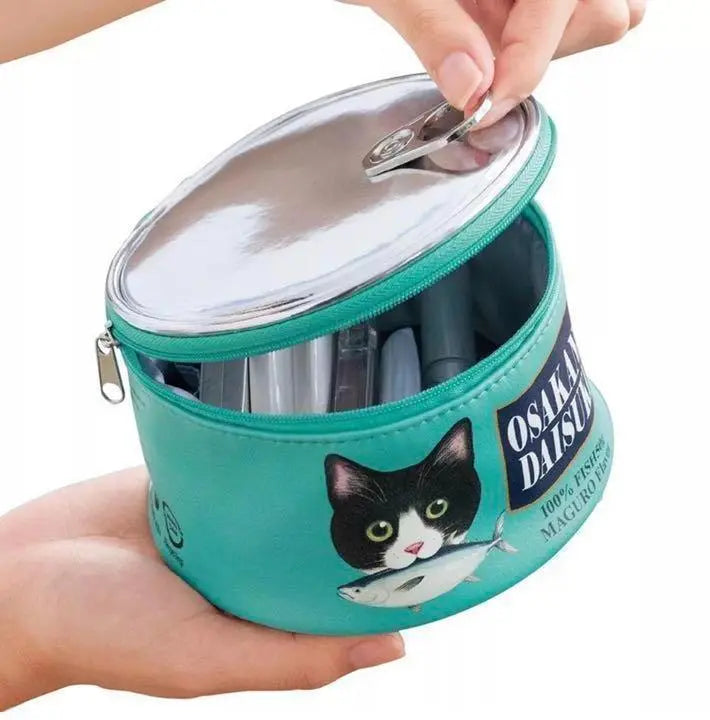 Cat can pouch, blue canned food motif, round makeup pouch, cat goods, very popular