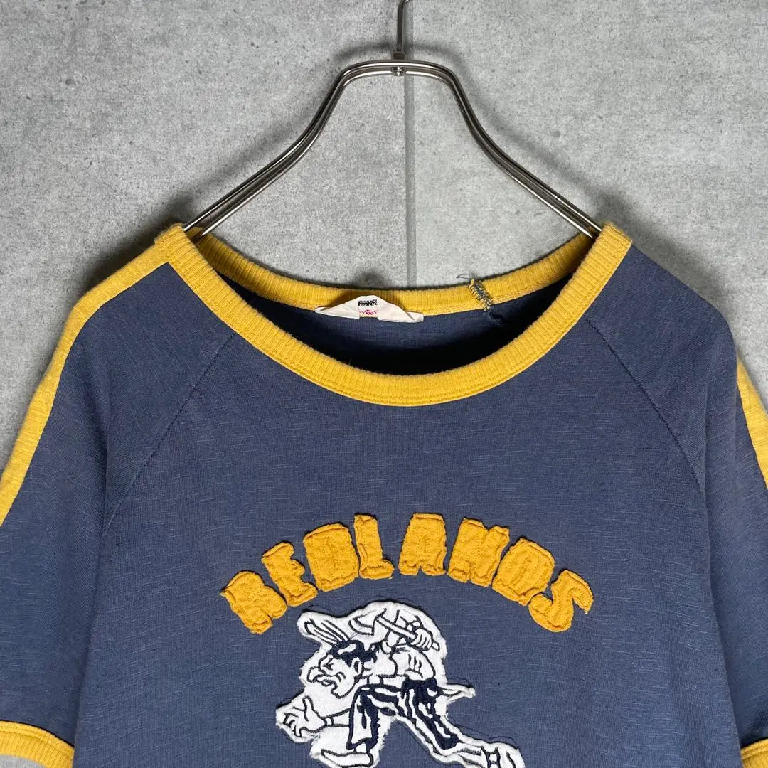 [Ropa usada] Camiseta ringer vintage manga corta bordada línea brazo raglán 90s | [古着]ビンテージ 半袖 リンガーTシャツ 刺繍 アームライン ラグラン 90s