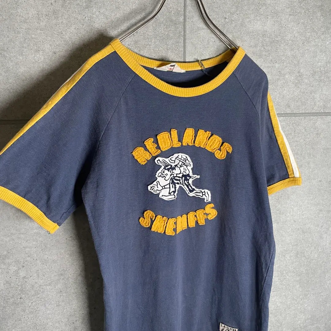 [Ropa usada] Camiseta ringer vintage manga corta bordada línea brazo raglán 90s | [古着]ビンテージ 半袖 リンガーTシャツ 刺繍 アームライン ラグラン 90s