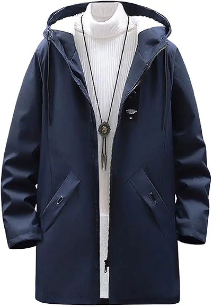 Chaqueta de hombre de corte largo otoño/invierno azul marino talla L con capucha