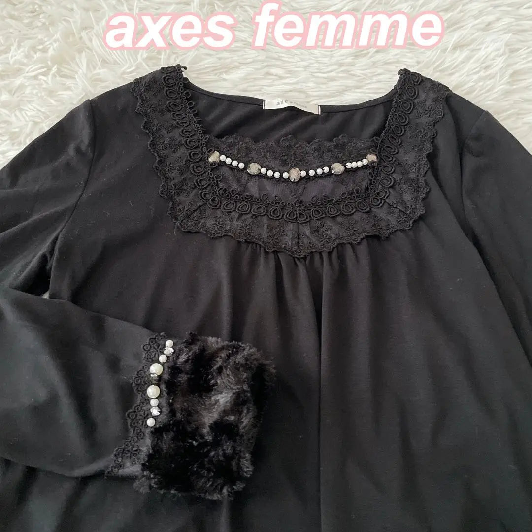 Axies Femme [Good Condition] Necklace Pearl Rhinestone Fur Sleeves Black