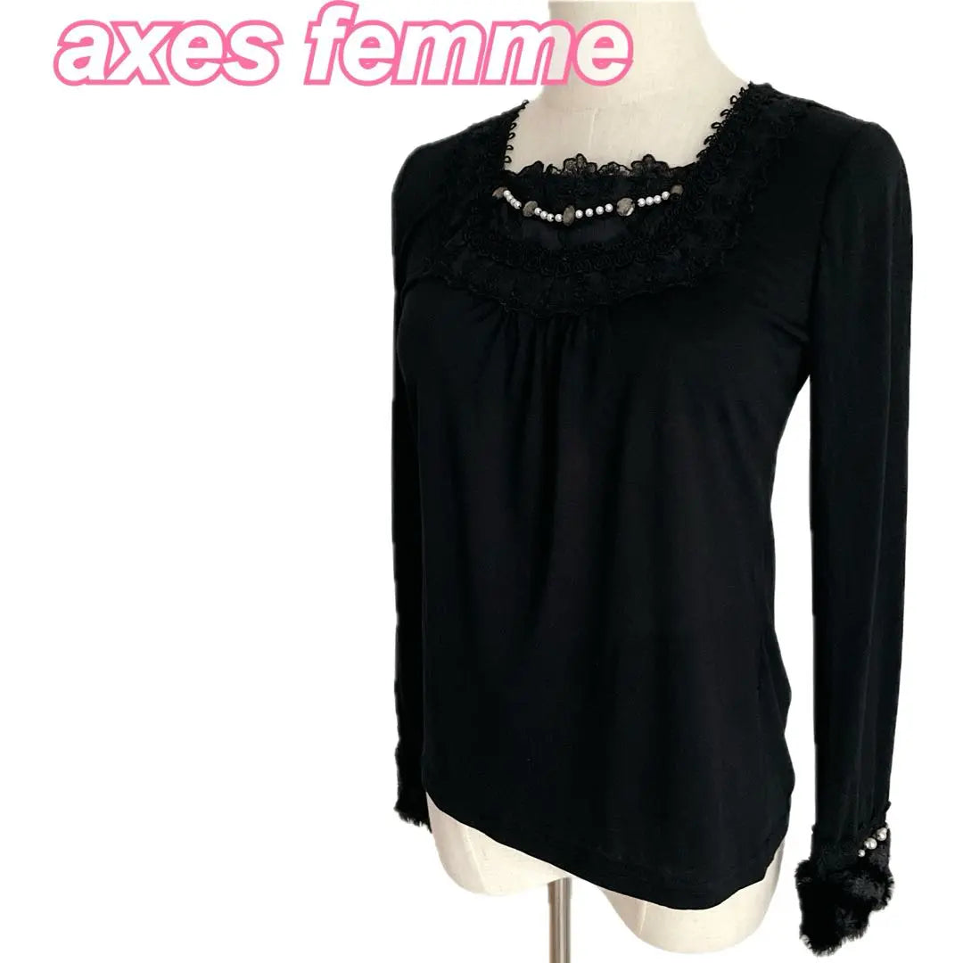 Axies Femme [Good Condition] Necklace Pearl Rhinestone Fur Sleeves Black