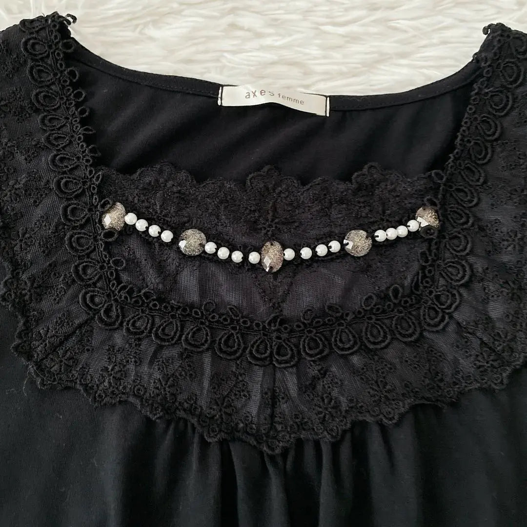 Collar Axies Femme [Buen estado] Mangas de piel con diamantes de imitación y perlas negras