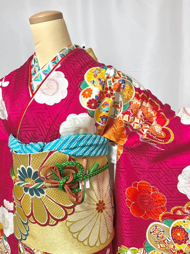 [Biji] Conjunto completo de kimono de seda de kimono de 7 puntos Conjunto de ceremonia retro Modan Pop | 【美おり】振袖 正絹 振袖フルセット 7点セット 成人式 レトロモダン ポップ