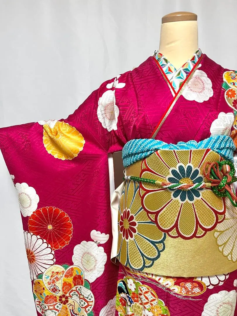 [Biji] Conjunto completo de kimono de seda de kimono de 7 puntos Conjunto de ceremonia retro Modan Pop | 【美おり】振袖 正絹 振袖フルセット 7点セット 成人式 レトロモダン ポップ