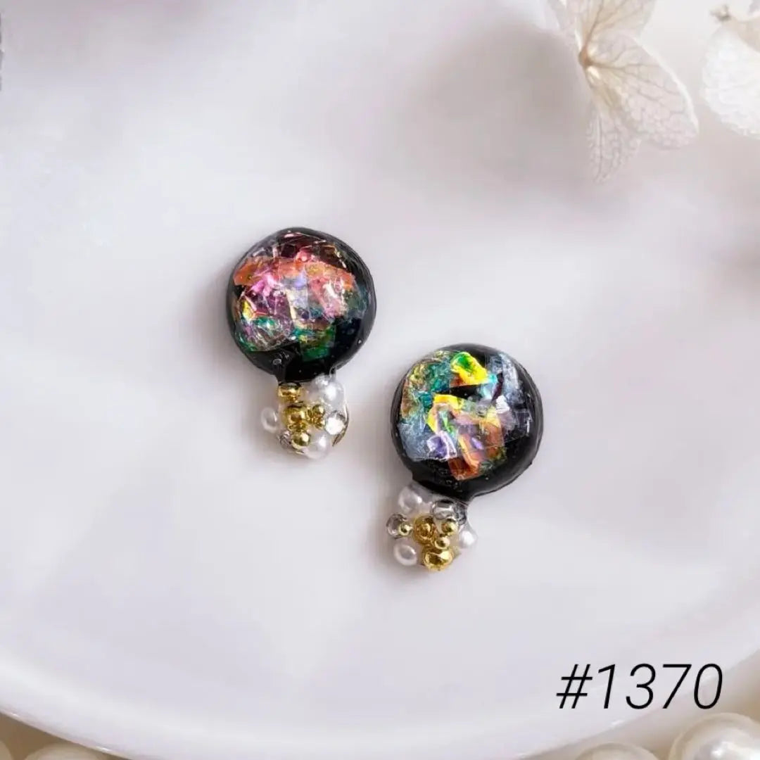 #1370 Hemisphere Aurora and Bijoux resin earrings, handmade