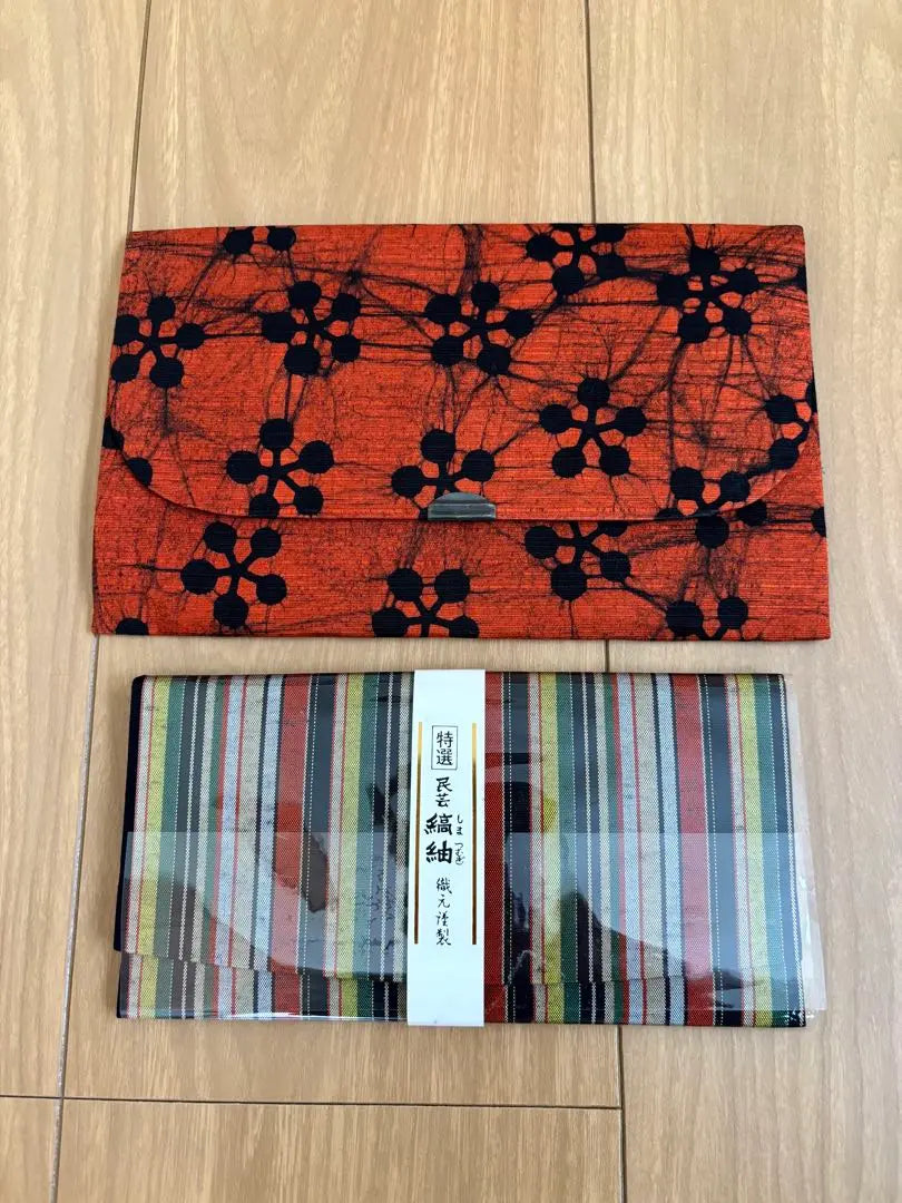 [Unused] Specially selected folk art striped tsumugi Japanese wallet