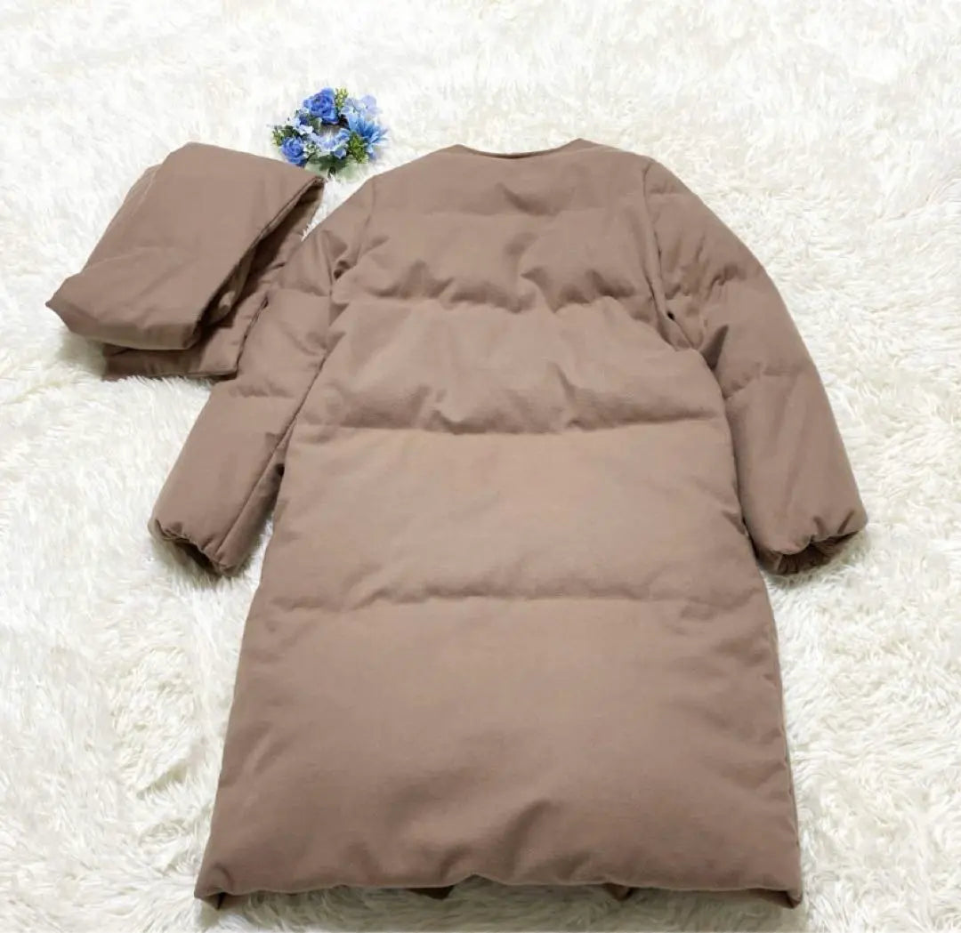 No color down Long coat with Lushel Blue muffler 40 L | ルシェルブルー マフラー付 ノーカラー ダウン ロング コート　40 L