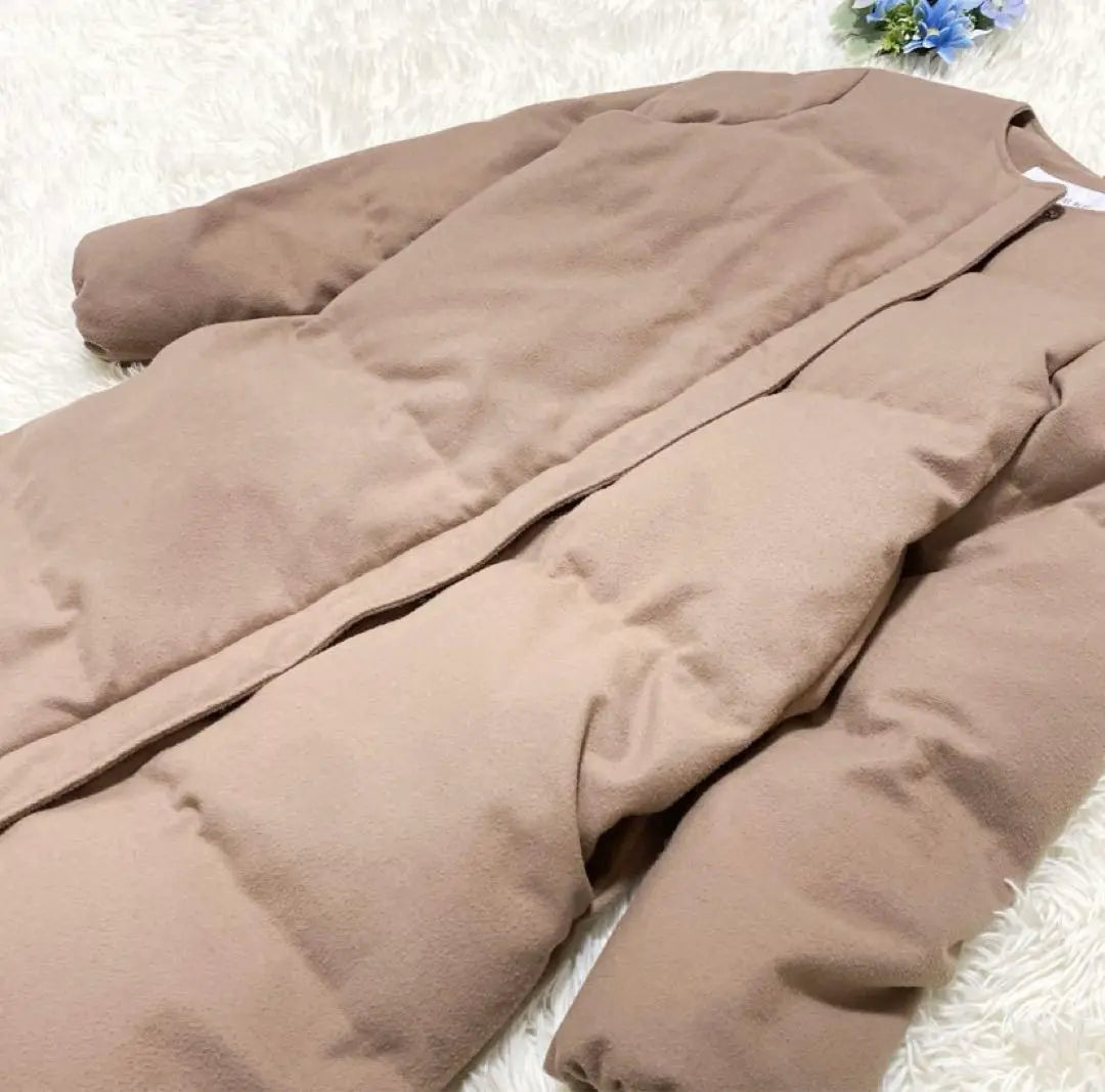 No color down Long coat with Lushel Blue muffler 40 L | ルシェルブルー マフラー付 ノーカラー ダウン ロング コート　40 L