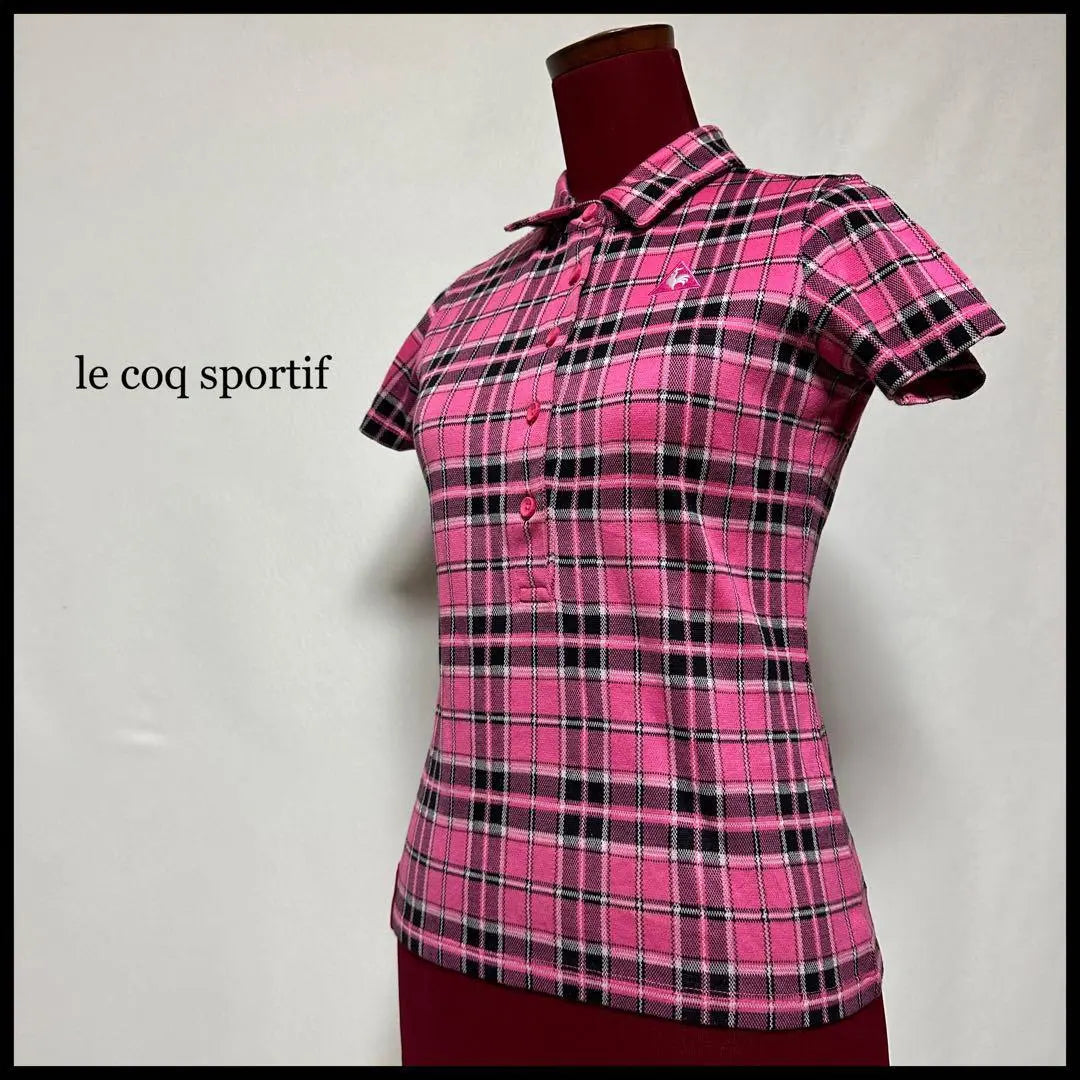 Hombre Le Cocque Portif Polo Manga Corta Cuadros Beautiful Line Golf Pink S. | ルコックスポルティフ ポロシャツ 半袖 チェック 美ライン ゴルフ ピンク S.