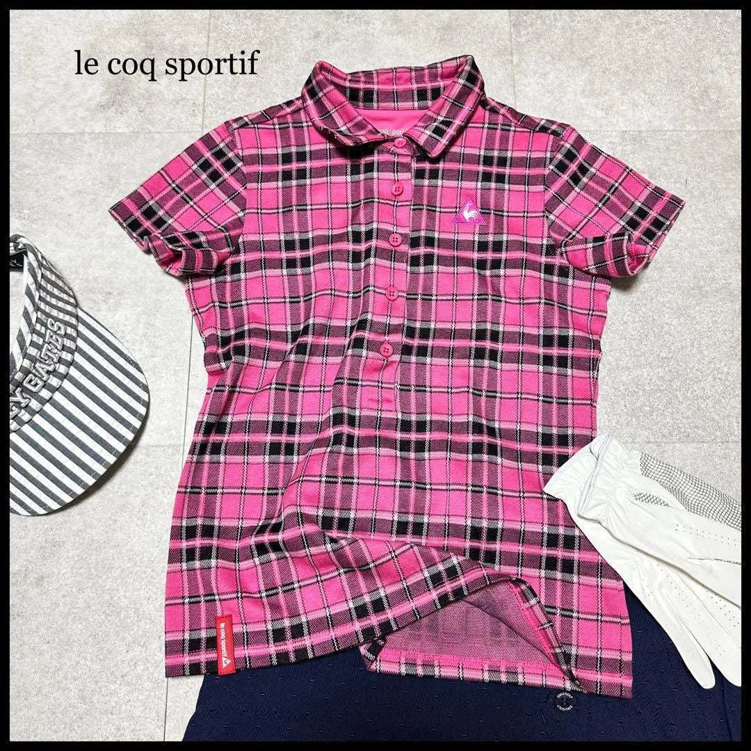 Le Cocque Portif Polo Shirt Short Sleeve Check Beautiful Line Golf Pink S. | ルコックスポルティフ ポロシャツ 半袖 チェック 美ライン ゴルフ ピンク S.