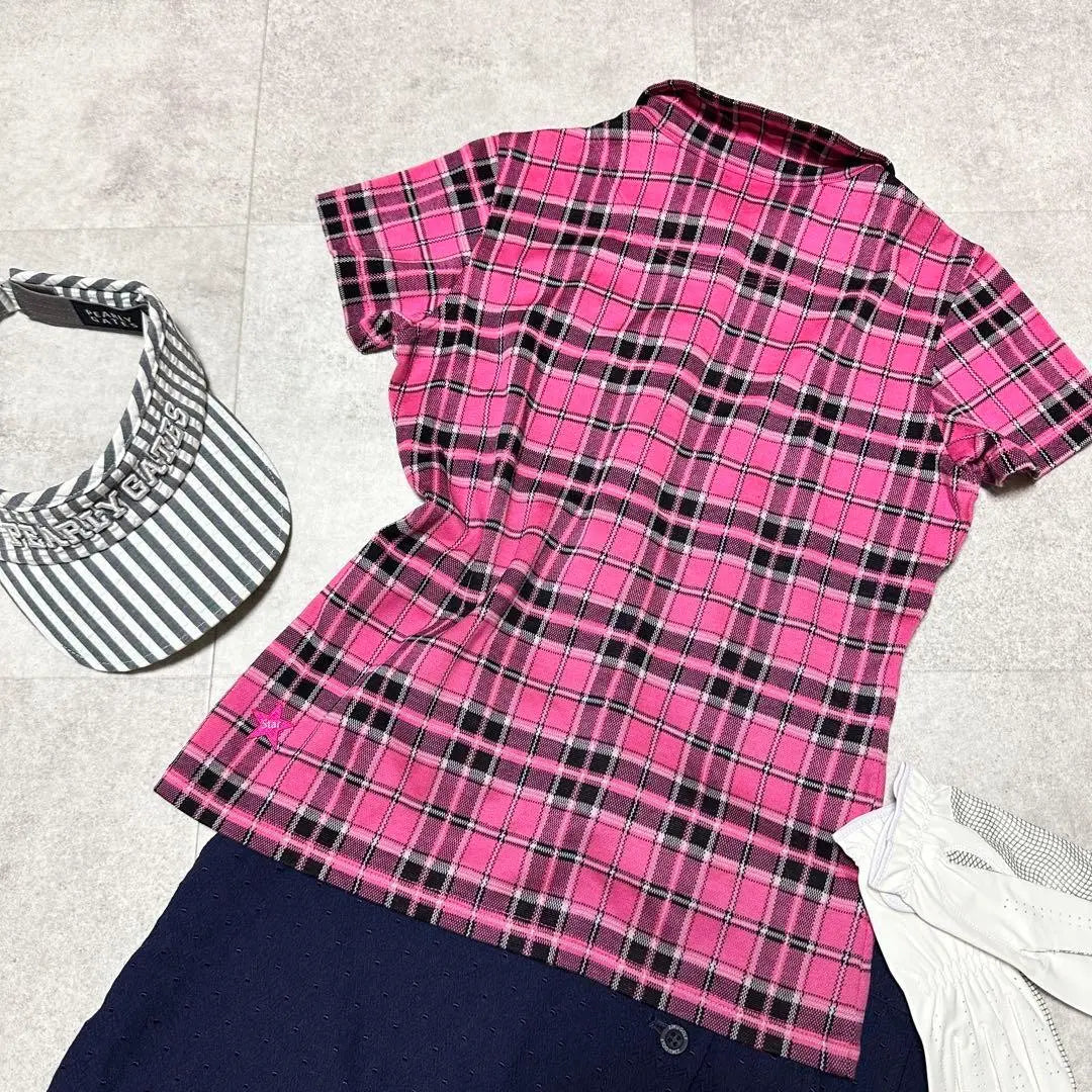 Le Cocque Portif Polo Shirt Short Sleeve Check Beautiful Line Golf Pink S. | ルコックスポルティフ ポロシャツ 半袖 チェック 美ライン ゴルフ ピンク S.