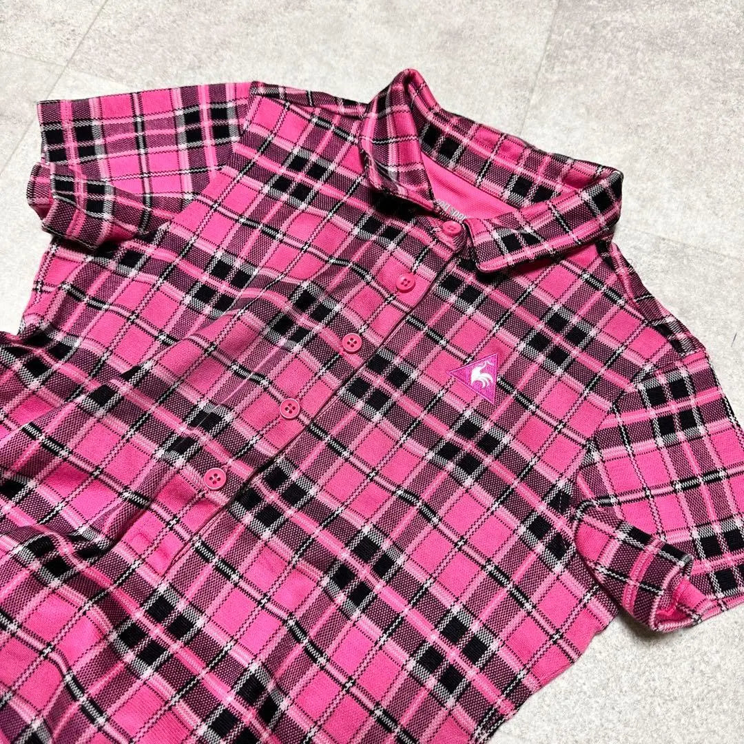 Le Cocque Portif Polo Shirt Short Sleeve Check Beautiful Line Golf Pink S. | ルコックスポルティフ ポロシャツ 半袖 チェック 美ライン ゴルフ ピンク S.