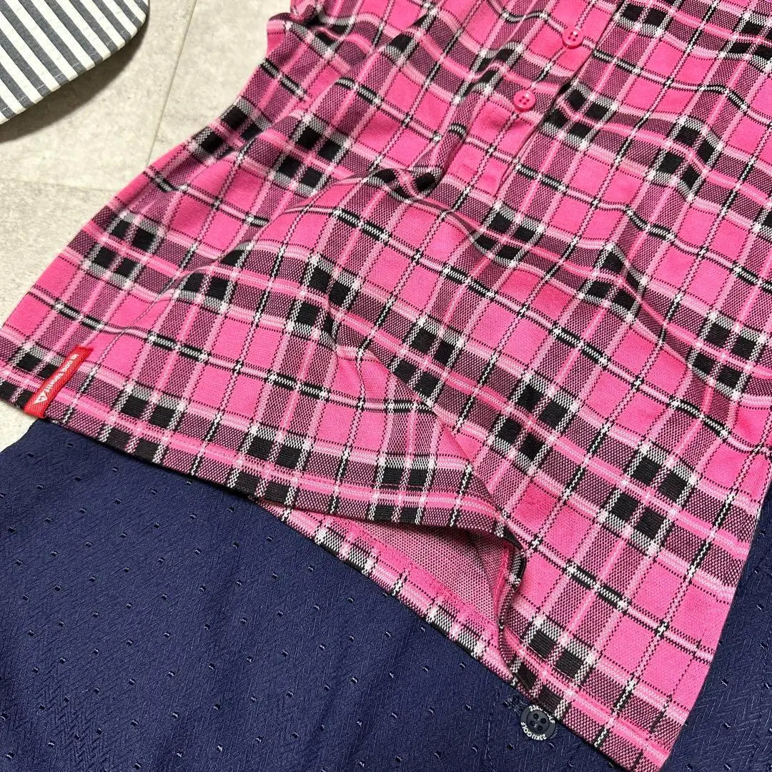 Le Cocque Portif Polo Shirt Short Sleeve Check Beautiful Line Golf Pink S. | ルコックスポルティフ ポロシャツ 半袖 チェック 美ライン ゴルフ ピンク S.