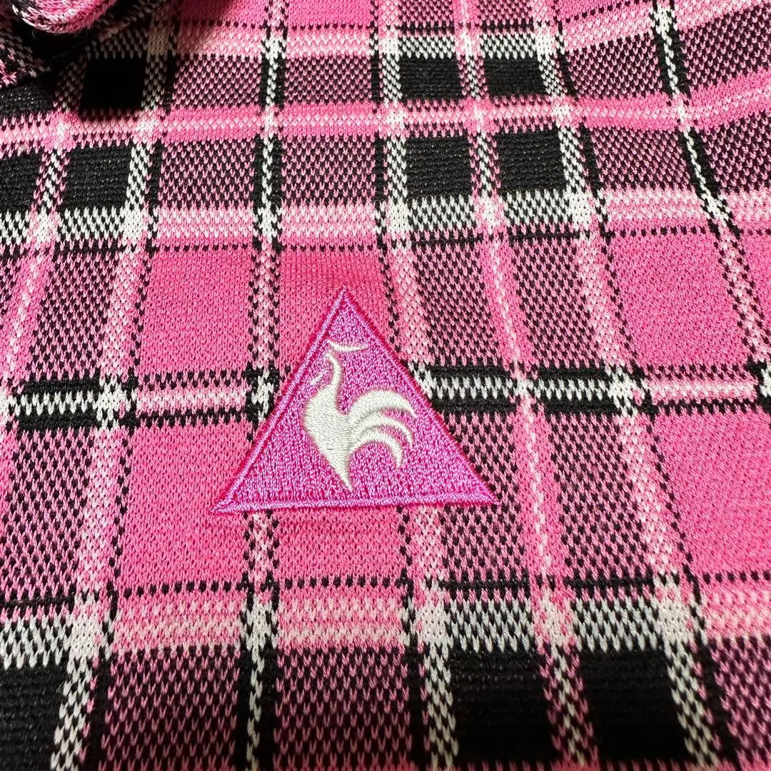 Le Cocque Portif Polo Shirt Short Sleeve Check Beautiful Line Golf Pink S. | ルコックスポルティフ ポロシャツ 半袖 チェック 美ライン ゴルフ ピンク S.