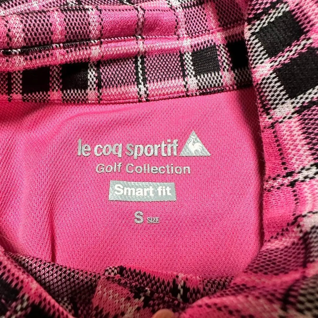 Le Cocque Portif Polo Shirt Short Sleeve Check Beautiful Line Golf Pink S. | ルコックスポルティフ ポロシャツ 半袖 チェック 美ライン ゴルフ ピンク S.