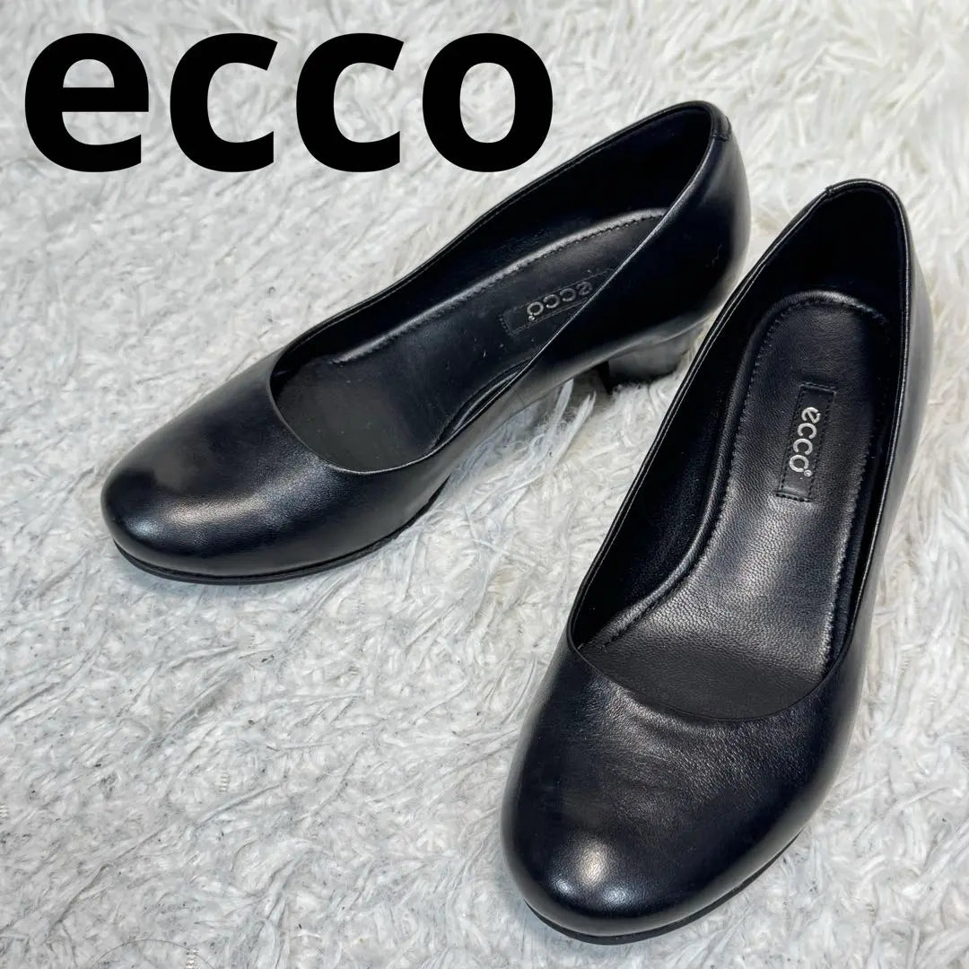 eco genuine leather round toe pumps 22~22.5cm black BLACK