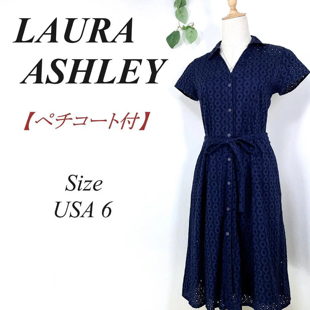 Laura Ashley Total Lace Shall One Piece Long One Piece Navy Petticoat | ローラアシュレイ 総レース シャツワンピ ロングワンピース ネイビー ペチコート