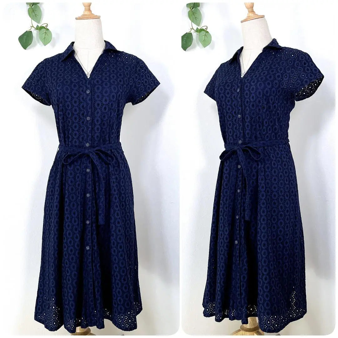 Laura Ashley Total Lace Shall One Piece Long One Piece Navy Petticoat | ローラアシュレイ 総レース シャツワンピ ロングワンピース ネイビー ペチコート