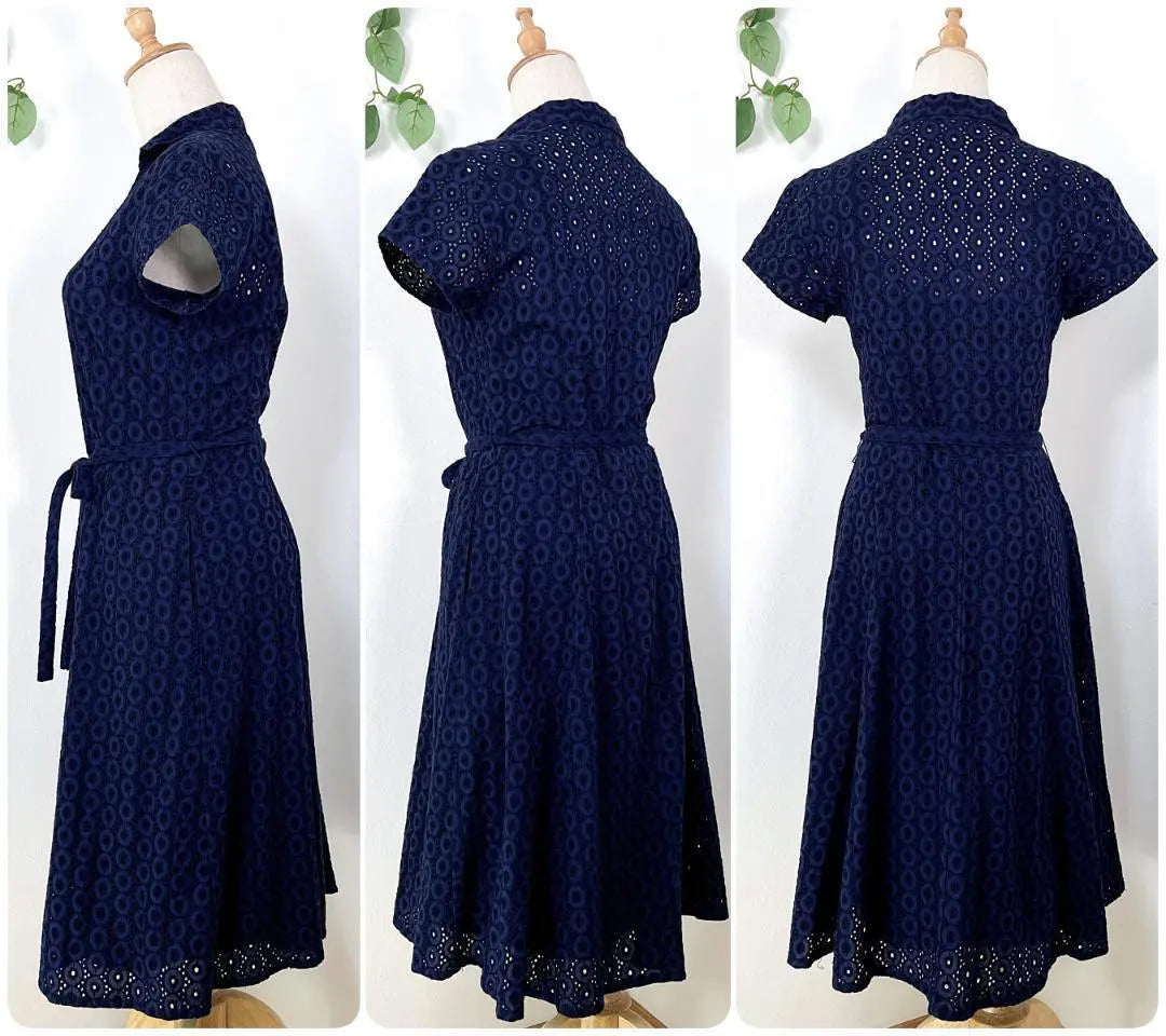 Laura Ashley Total Lace Shall One Piece Long One Piece Navy Petticoat | ローラアシュレイ 総レース シャツワンピ ロングワンピース ネイビー ペチコート