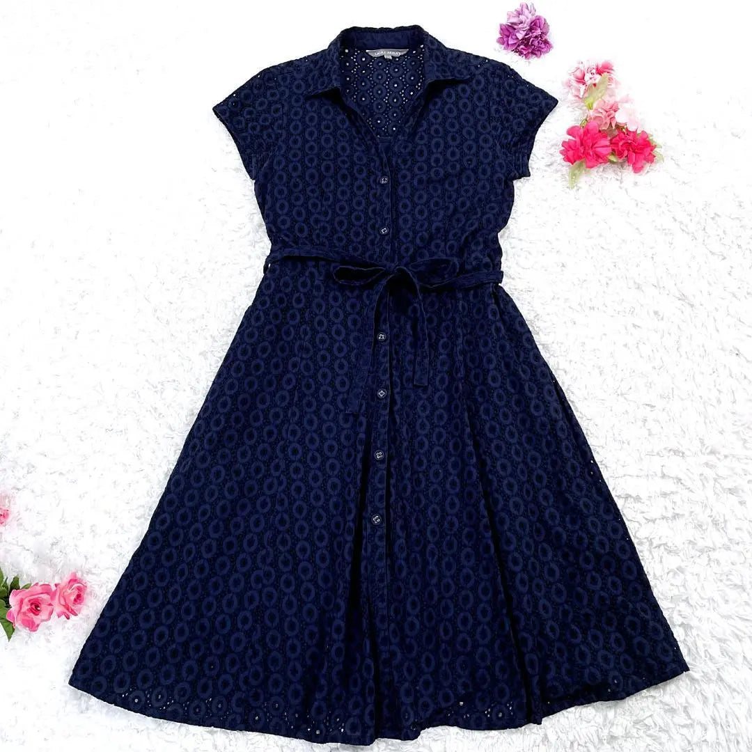 Laura Ashley Total Lace Shall One Piece Long One Piece Navy Petticoat | ローラアシュレイ 総レース シャツワンピ ロングワンピース ネイビー ペチコート