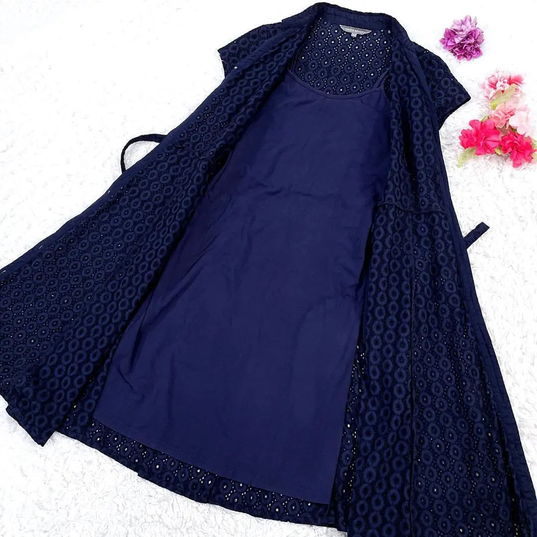 Laura Ashley Total Lace Shall One Piece Long One Piece Navy Petticoat | ローラアシュレイ 総レース シャツワンピ ロングワンピース ネイビー ペチコート