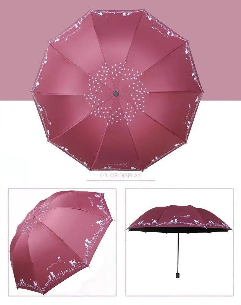 Rain umbrella Folding umbrella Parasol Cat Cat Wine red Large Large Large