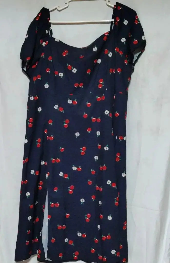 4xl Large size apple dress navy square neck | 4Xl 大きいサイズ りんごワンピース ネイビー スウエアネック