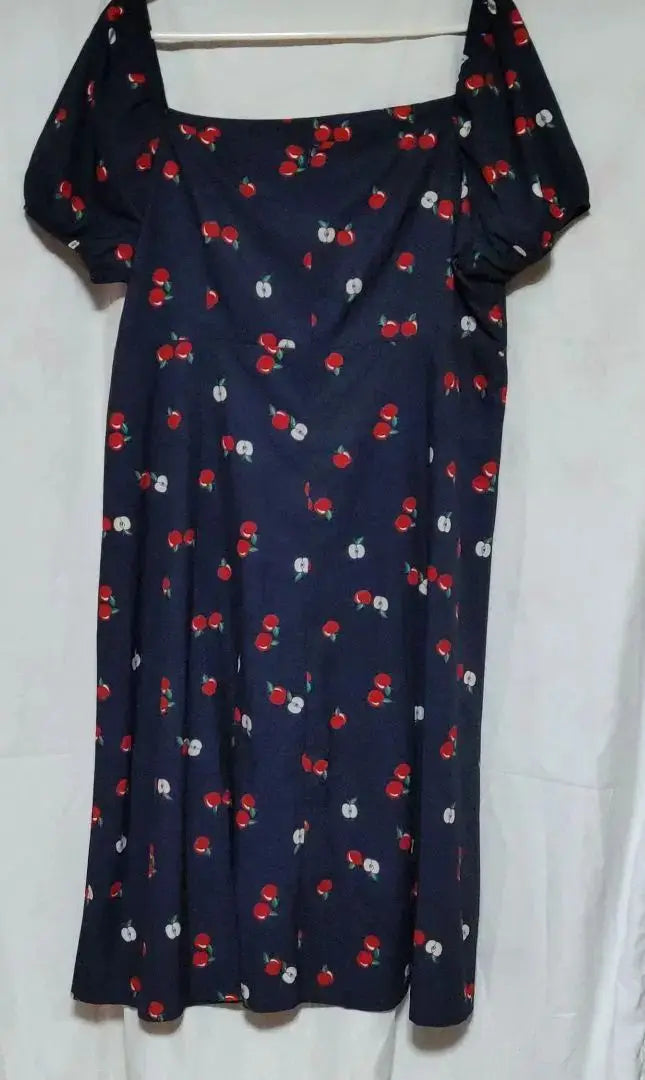 4xl Large size apple dress navy square neck | 4Xl 大きいサイズ りんごワンピース ネイビー スウエアネック