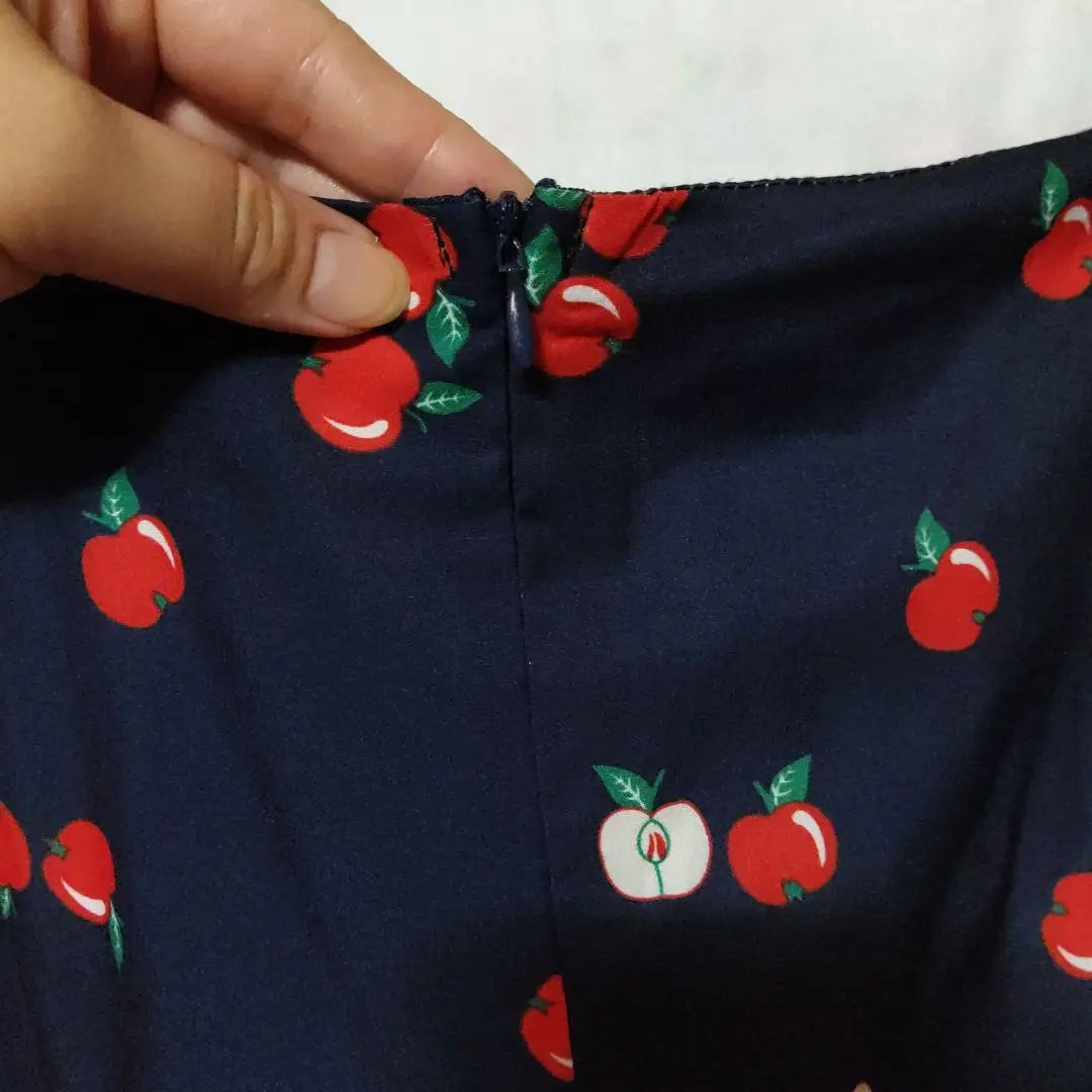 4xl Large size apple dress navy square neck | 4Xl 大きいサイズ りんごワンピース ネイビー スウエアネック